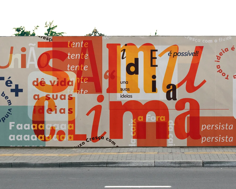 Mural de rua Samu Clima com frases como “dê vida a suas ideias” e “persista”