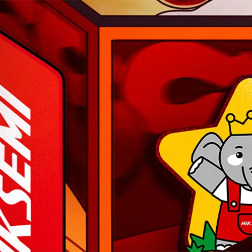 Detalhe: logo Hiksemi e selo de estrela com o elefante de coroa