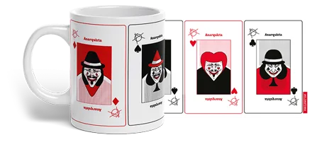 Arte Baralho Anarquista! planificada: quatro cartas com o anarquista mascarado