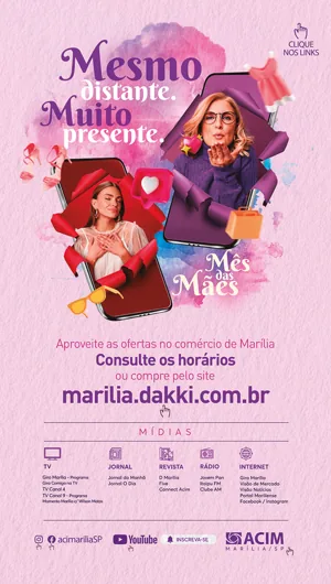 Story de Dia das Mães da ACIM “Mesmo distante. Muito presente.”: mulheres em telas de celular