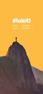 Cartão de paleta: amarelo #febb43 sobre o Cristo Redentor