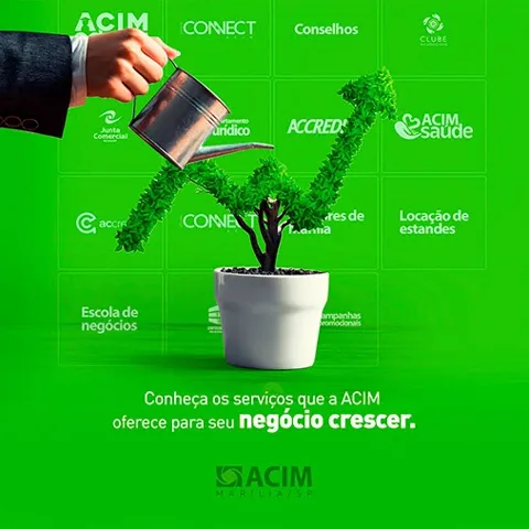 Post da ACIM: mão regando uma planta em forma de seta de crescimento