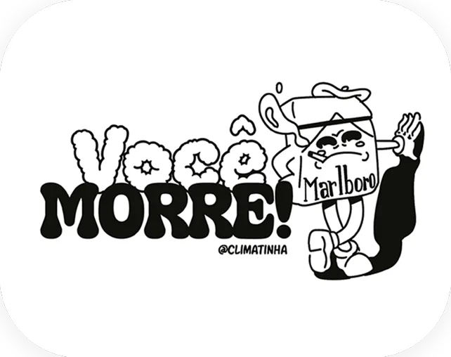 Cartum Climatinha: personagem maço de Marlboro fumando ao lado da frase “Você morre!”