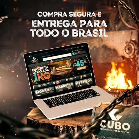 Post da Cubo Máquinas e Ferramentas: notebook com a loja virtual em uma forja