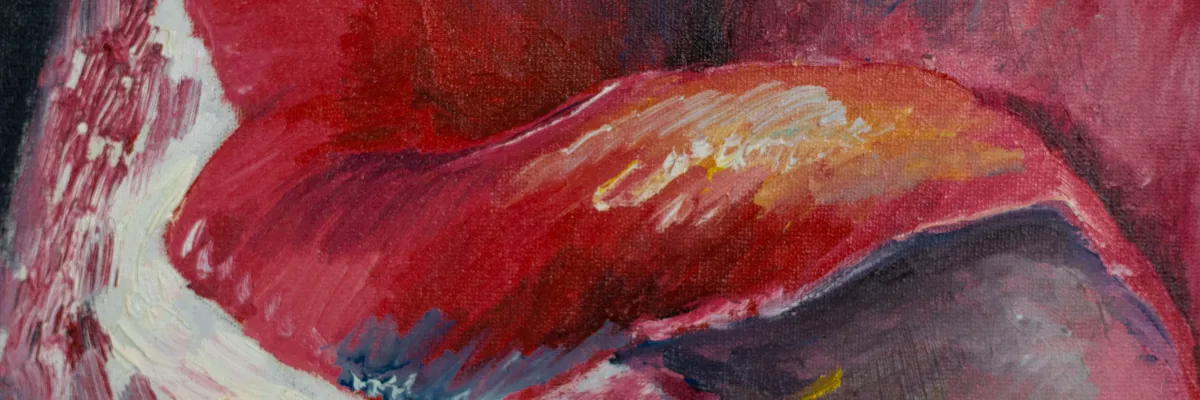 Close de pinceladas vermelhas espessas de uma pintura de coração