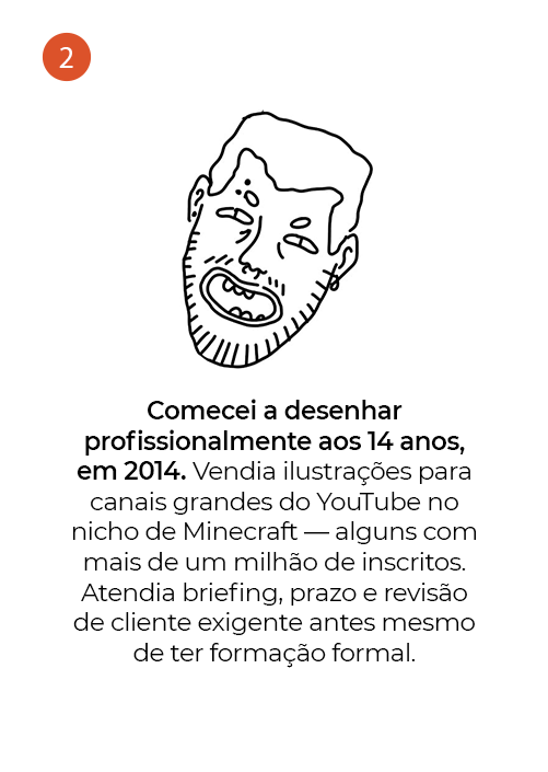 Sobre mim, 2 de 11: esboço de autorretrato, desenhando profissionalmente desde 2014